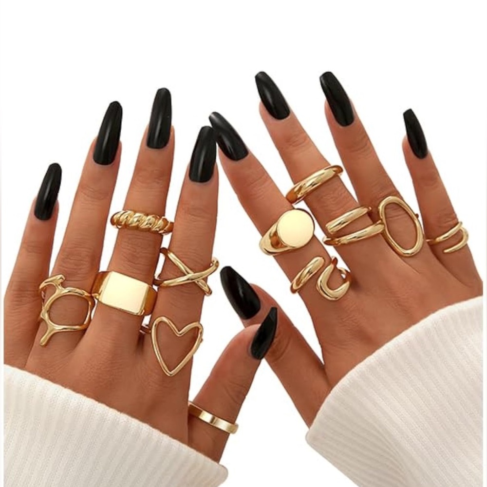 12Pcs Gold Stackable Rings Set, 18K Gold Plated Open Stacking Knuckle Ri…
